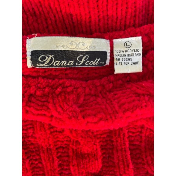 Red Cable Knit Pullover Sweater Size Large 100% Acrylic Long Sleeves Dana Scott - Picture 5 of 9